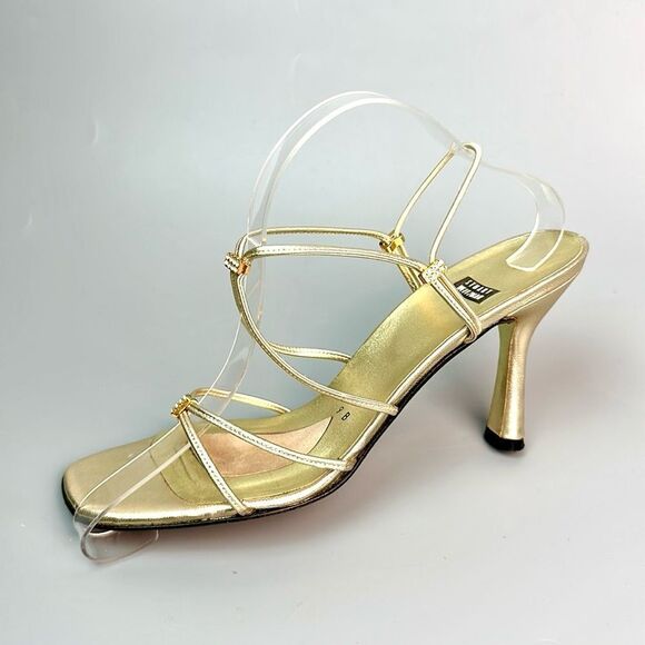Stuart Weitzman Gold Strappy Heeled Sandals with Rhinestone Details US 9 - Picture 2 of 13